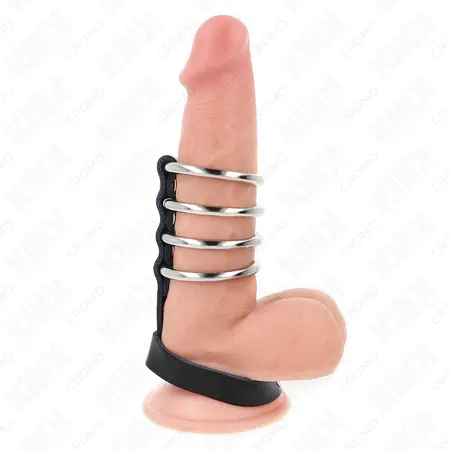 KINK 4-Piece Metal Ring System with Leather Strap & Secure Closure 22cm
