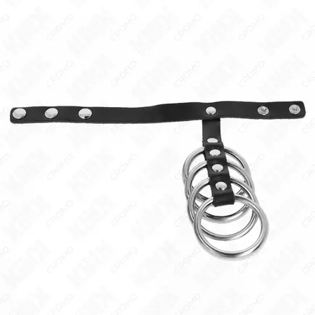 KINK 4-Piece Metal Ring System with Leather Strap & Secure Closure 22cm