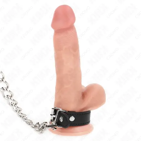 KINK kožni prsten sa podesivim kaišem i metalnim lancem 21.5x2cm crni