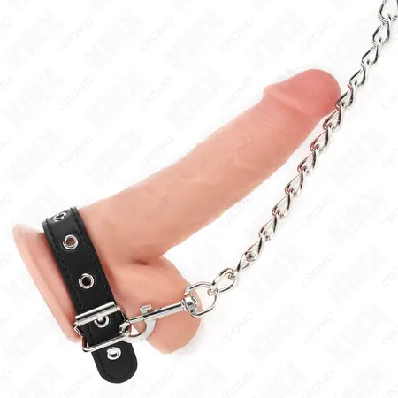 KINK kožni prsten sa podesivim kaišem i metalnim lancem 21.5x2cm crni
