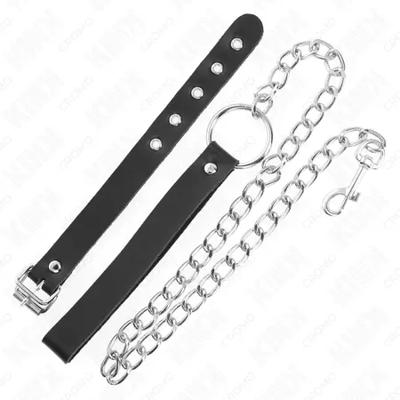KINK kožni prsten sa podesivim kaišem i metalnim lancem 21.5x2cm crni
