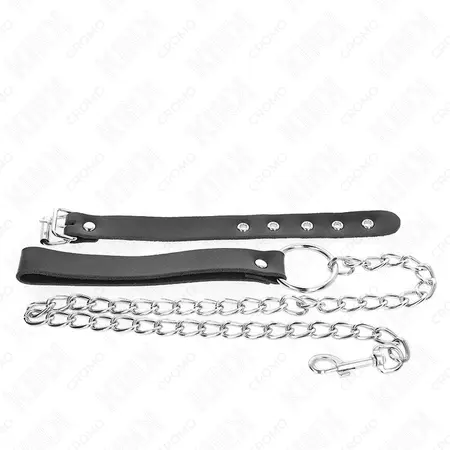 KINK kožni prsten sa podesivim kaišem i metalnim lancem 21.5x2cm crni