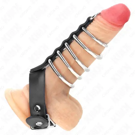 KINK kožni podesivi kaiš sa bravicom i set od 5 metalnih prstenova 21x2cm crni