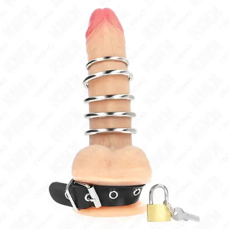 KINK kožni podesivi kaiš sa bravicom i set od 5 metalnih prstenova 21x2cm crni
