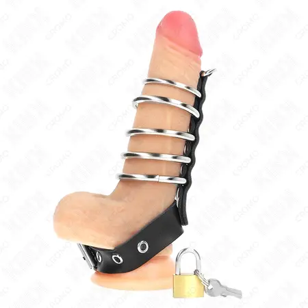 KINK kožni podesivi kaiš sa bravicom i set od 5 metalnih prstenova 21x2cm crni