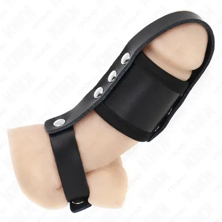 KINK kožni intimni prsten sa podesivom pregradnom trakom crni