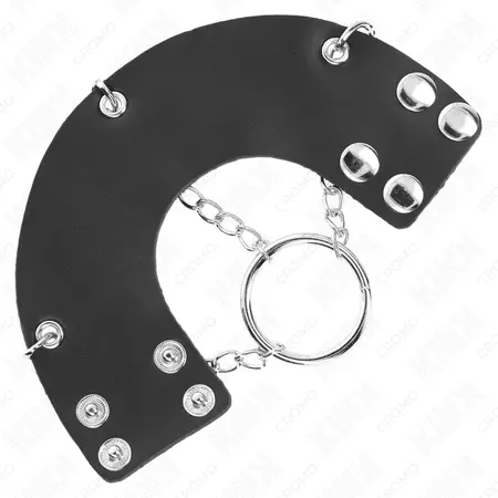 KINK metalni prsten sa lancem od 4cm i kožnim kaišem, izrađen od čvrstog čelika sa mogućnošću podešavanja širine