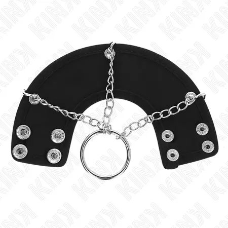 KINK Metalni Intimni Prsten 4cm sa 7cm Lancerom i Kožnom Trakom, Srebrni