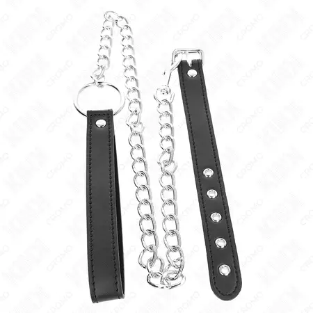 KINK Leather Ring with 60cm Metal Chain & Adjustable Leather Strap 21.5x2cm