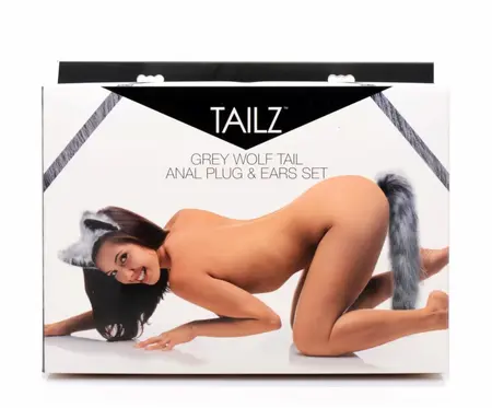 TAILZ Grey Wolf komplet sa repom, silikonski analni čep i uši od veštačkog krzna, sivi
