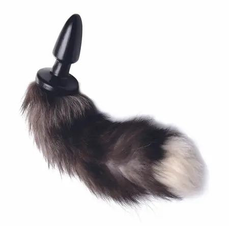 Tailz Fox Tail analni čep crno beli, veštačko krzno 35.5 cm, TPR, ergonomski dizajn