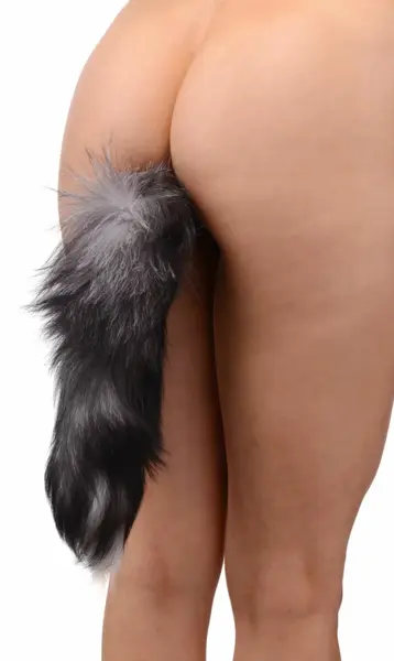 Tailz Fox Tail analni čep crno beli, veštačko krzno 35.5 cm, TPR, ergonomski dizajn