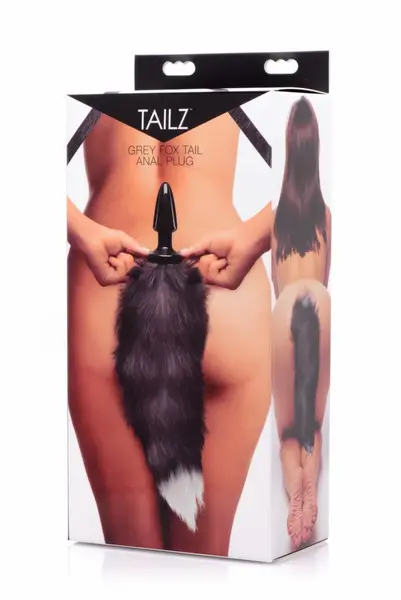 Tailz Fox Tail analni čep crno beli, veštačko krzno 35.5 cm, TPR, ergonomski dizajn