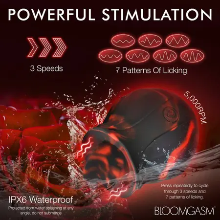 Bloomgasm Black Kiss Rose System Red/Black - Licking Motion Vibrator