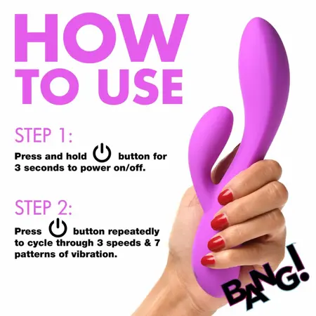 BANG! Fleksibilni rabbit vibrator sa dva motora, ljubičasti, 19.5 cm, vodootporan