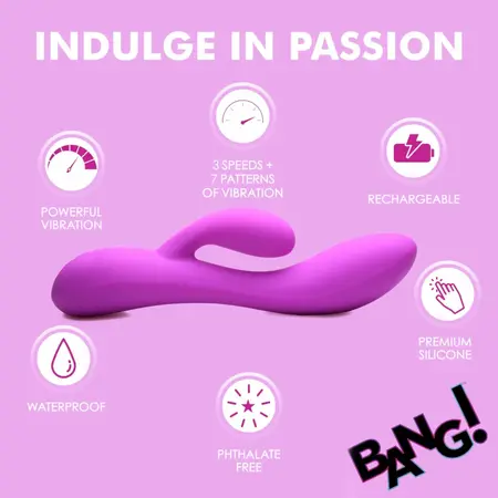 BANG! Fleksibilni rabbit vibrator sa dva motora, ljubičasti, 19.5 cm, vodootporan