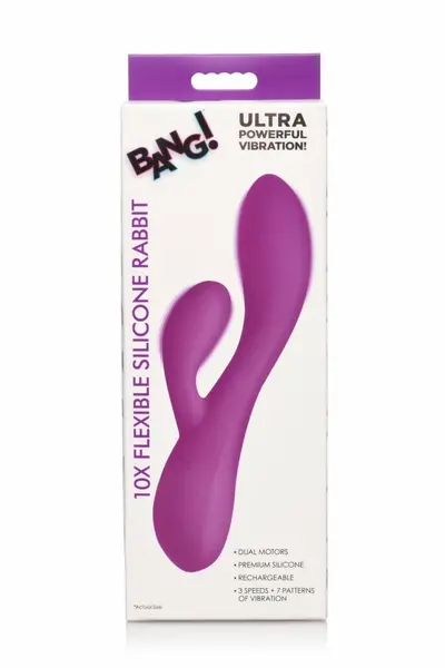 BANG! Fleksibilni rabbit vibrator sa dva motora, ljubičasti, 19.5 cm, vodootporan