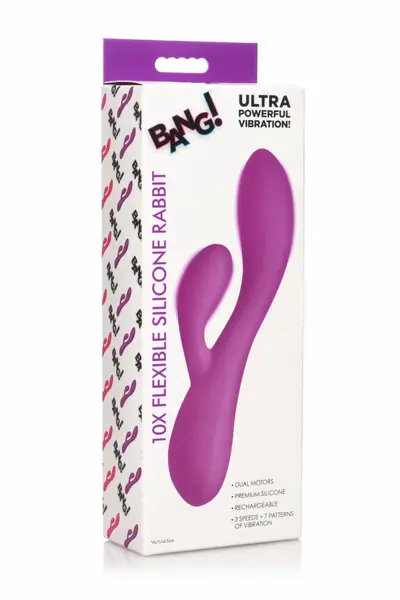 BANG! Fleksibilni rabbit vibrator sa dva motora, ljubičasti, 19.5 cm, vodootporan