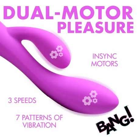 BANG! Fleksibilni rabbit vibrator sa dva motora, ljubičasti, 19.5 cm, vodootporan