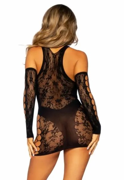 Leg Avenue Mini Dress & Elegant Matching Gloves Black S/M