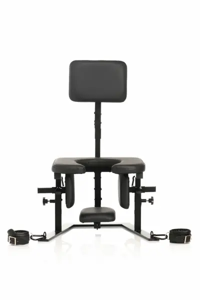 XR Brands Pleasure Throne Adjustable Support Chair Black Vegan Leather