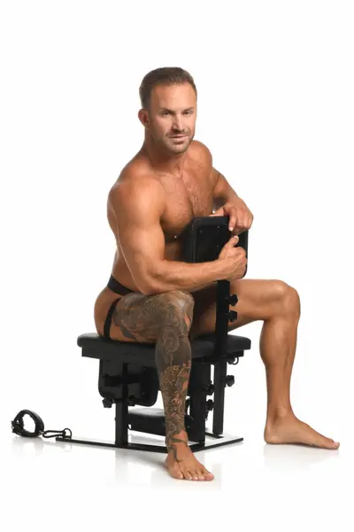 XR Brands Pleasure Throne Adjustable Support Chair Black Vegan Leather