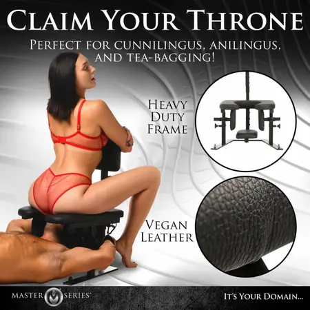 XR Brands Pleasure Throne Adjustable Support Chair Black Vegan Leather