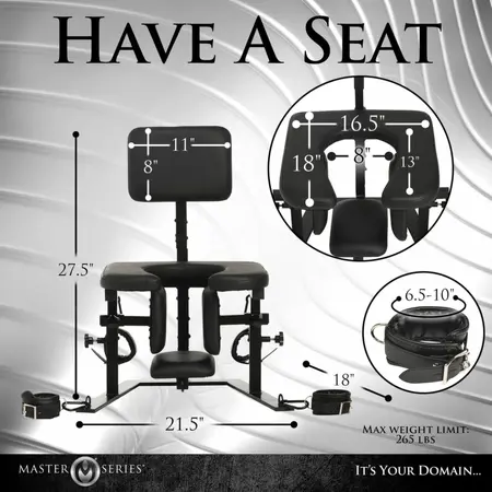 XR Brands Pleasure Throne Adjustable Support Chair Black Vegan Leather