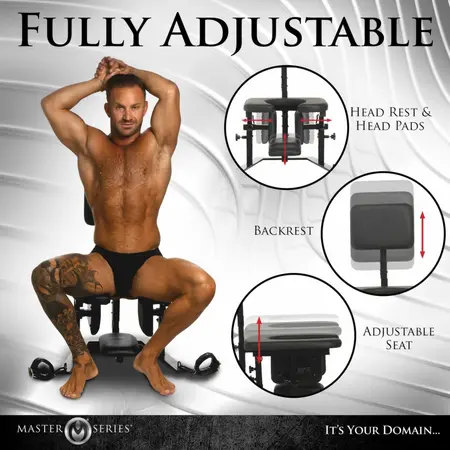 XR Brands Pleasure Throne Adjustable Support Chair Black Vegan Leather