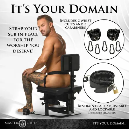 XR Brands Pleasure Throne Adjustable Support Chair Black Vegan Leather