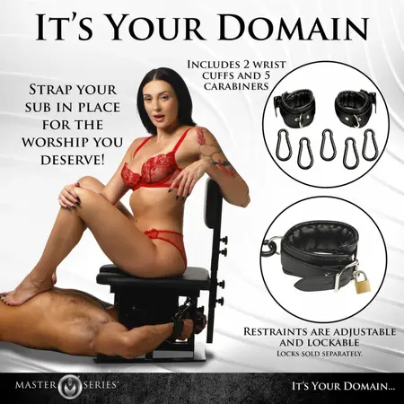 XR Brands Pleasure Throne Adjustable Support Chair Black Vegan Leather