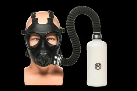 XR Brands intimna gas maska sa inhalatorom, crno-bela sa podesivim kaiševima