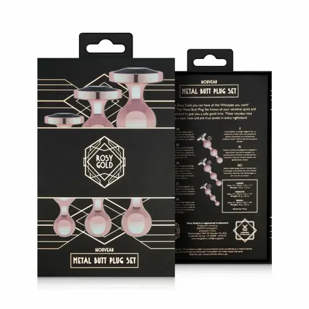 Rosy Gold metalni analni čepovi set od 3 veličine u boji ružičastog zlata sa crnim kristalom na bazi