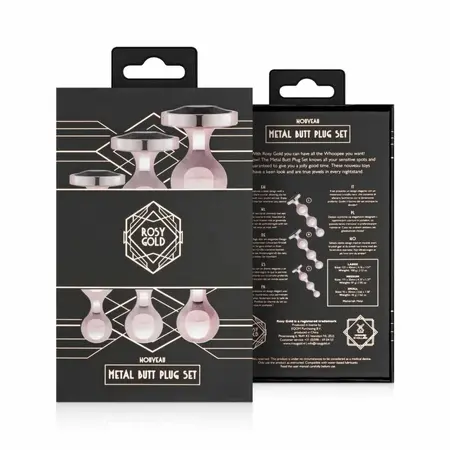 Rosy Gold metalni analni čepovi set od 3 veličine u boji ružičastog zlata sa crnim kristalom na bazi