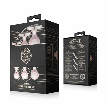Rosy Gold metalni analni čepovi set od 3 veličine u boji ružičastog zlata sa crnim kristalom na bazi