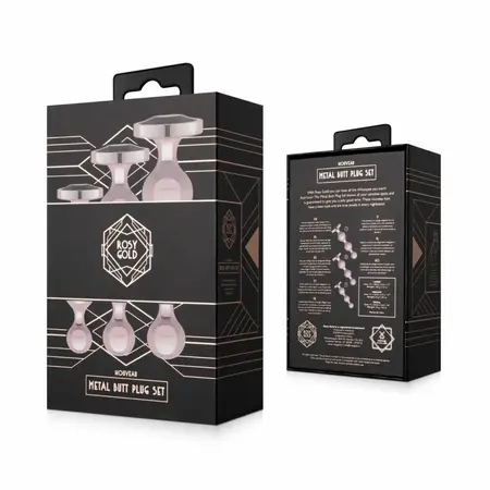 Rosy Gold metalni analni čepovi set od 3 veličine u boji ružičastog zlata sa crnim kristalom na bazi