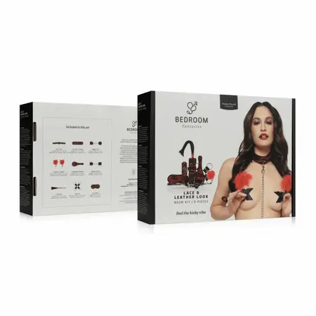 Bedroom Fantasies 8-delni bondage set od čipke i imitacije kože crveni