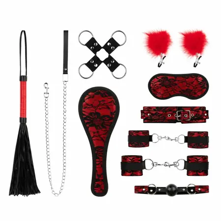 Bedroom Fantasies 8-delni bondage set od čipke i imitacije kože crveni