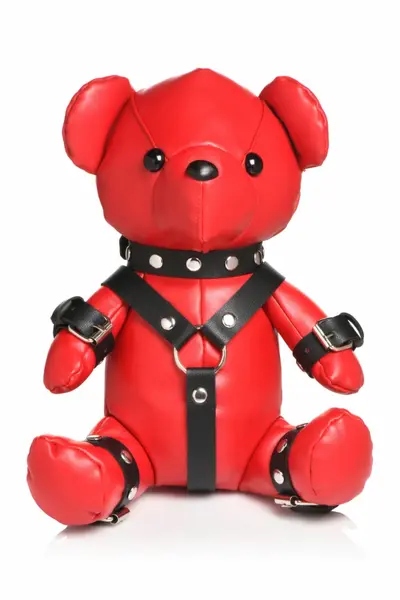 XR Brands Gimp Bear crveni plišani meda od veganske kože