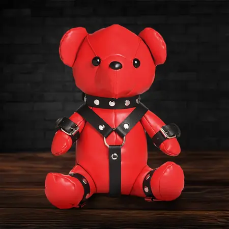 XR Brands Gimp Bear crveni plišani meda od veganske kože