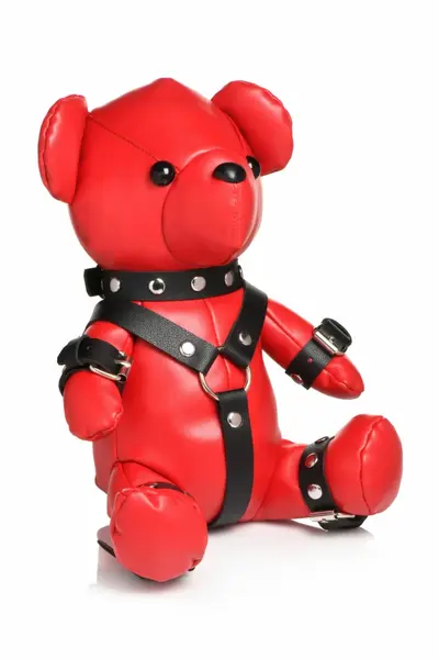 XR Brands Gimp Bear crveni plišani meda od veganske kože