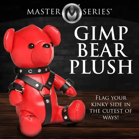XR Brands Gimp Bear crveni plišani meda od veganske kože