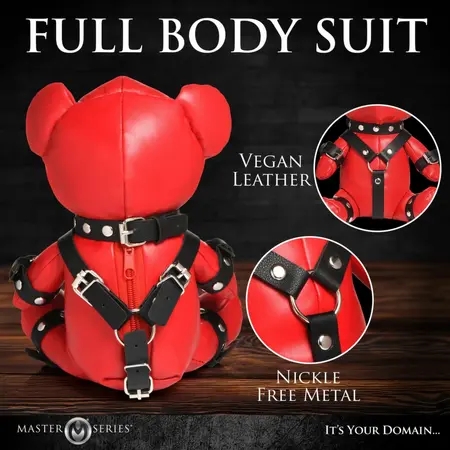 XR Brands Gimp Bear crveni plišani meda od veganske kože