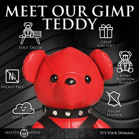 XR Brands Gimp Bear crveni plišani meda od veganske kože