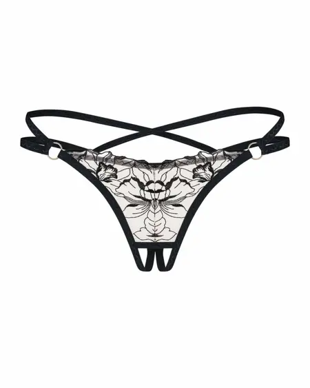 Obsessive Vila Blanes Black Mesh Thong with Golden Accents, M/L