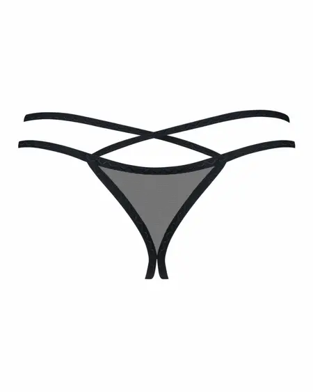 Obsessive Vila Blanes Black Mesh Thong with Golden Accents, M/L