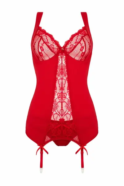 Cottelli Collection Marzia Red Lingerie Set with Suspenders, 2-Piece