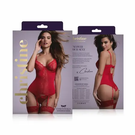 Cottelli Collection Marzia Red Lingerie Set with Suspenders, 2-Piece