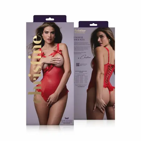 Mistique Wetlook Red Bodysuit with Open Design and Satin Lacing