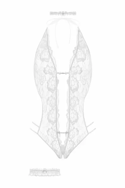 Renee Body Set White - Elegant Open Design, Floral Lace, Elastic Fit